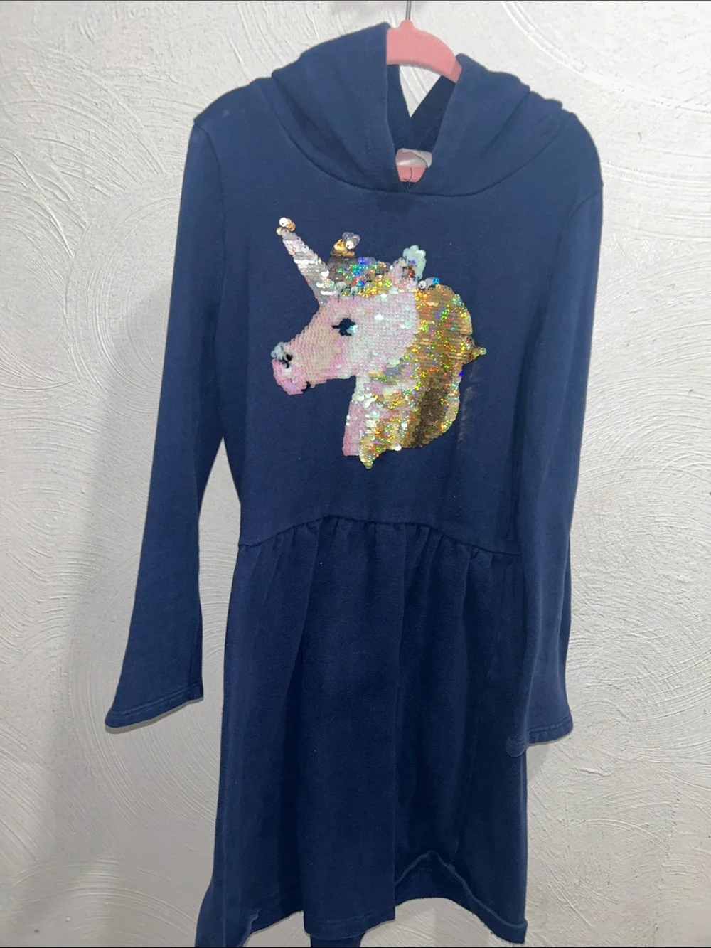 Carter's Navy Hoodie Dress with Sequin Unicorn
